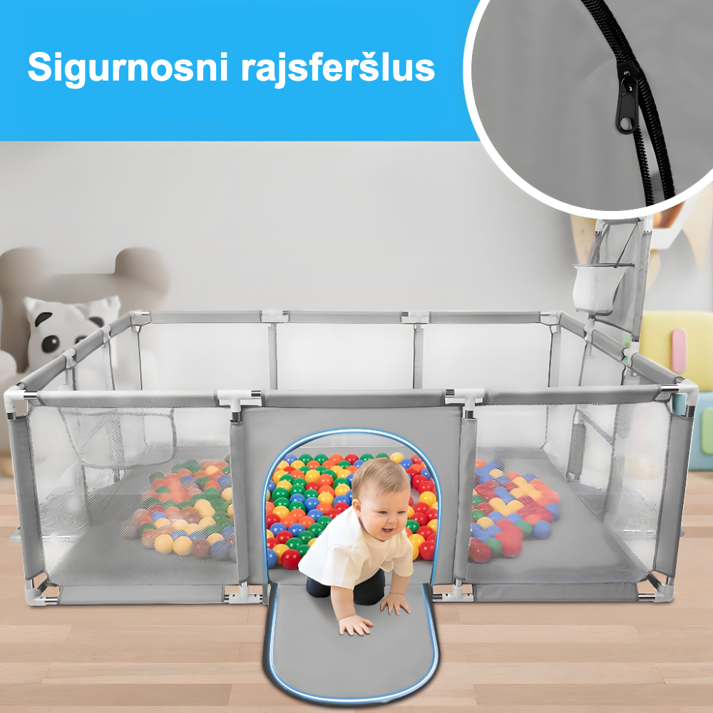 Dečija sigurnosna ogradica za igru – sa košem za basket i golom 175*118*61cm