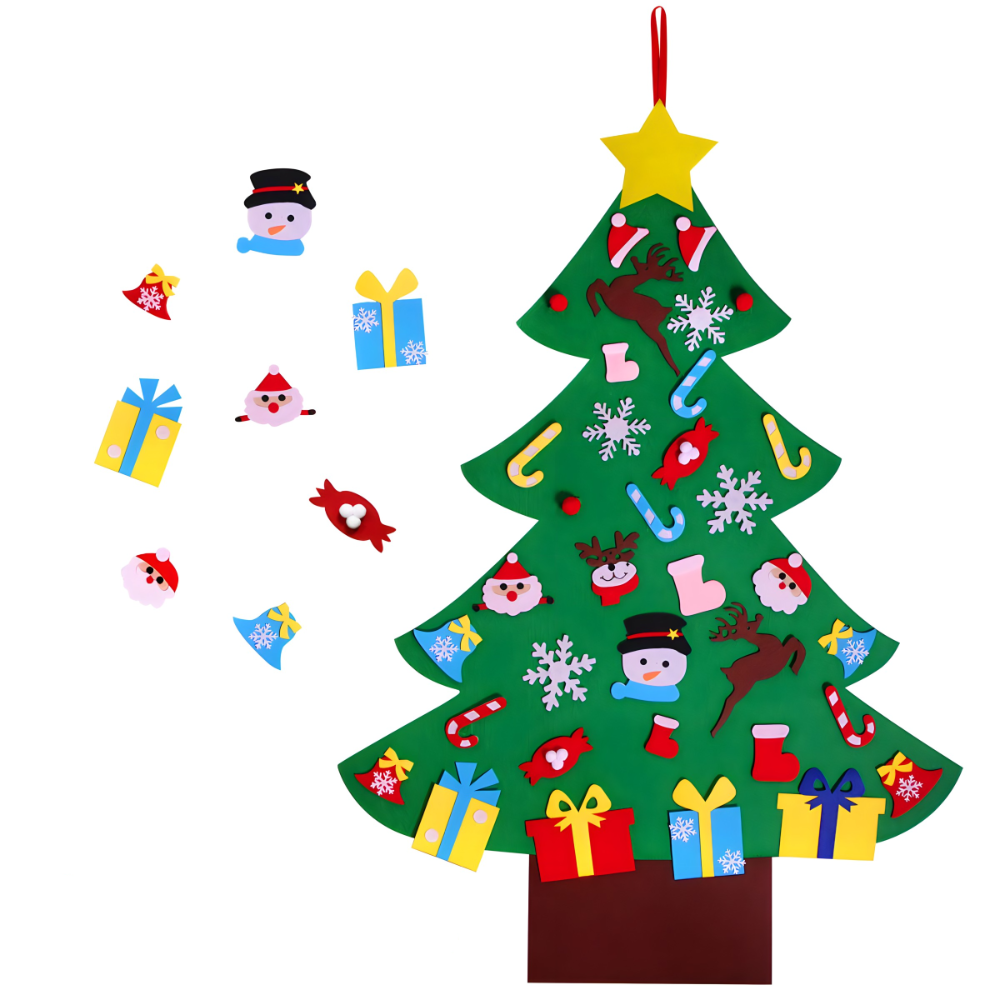 Novogodisnja jelka od filca za zid sa 26 ukrasa koji se lepe - rs-mangoshop.com