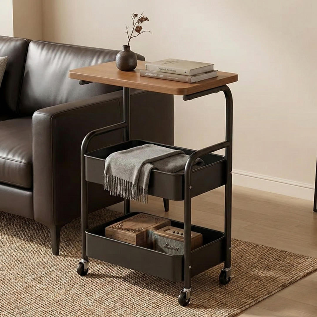 Pokretna polica sa drvenom pločom