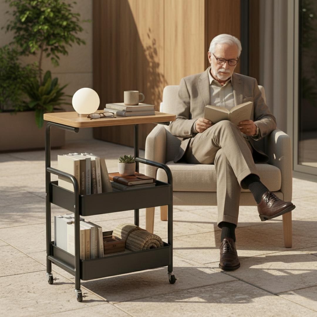 Pokretna polica sa drvenom pločom