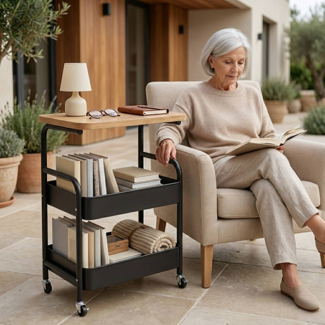 Pokretna polica sa drvenom pločom