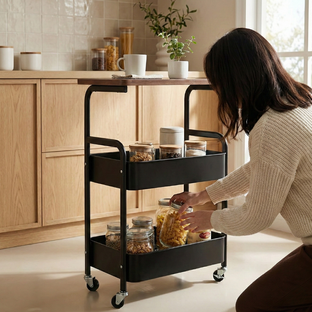 Pokretna polica sa drvenom pločom