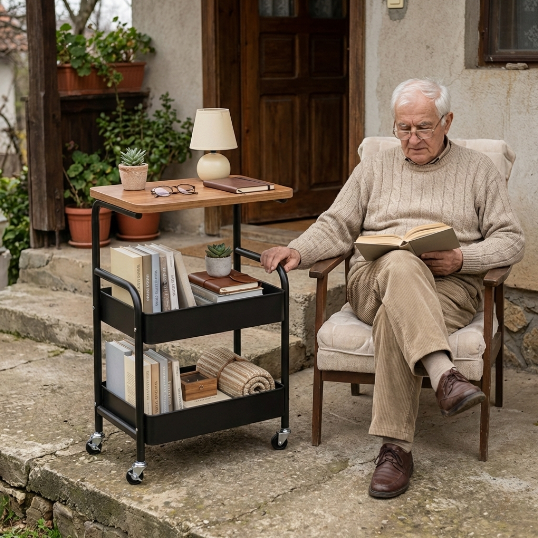 Pokretna polica sa drvenom pločom