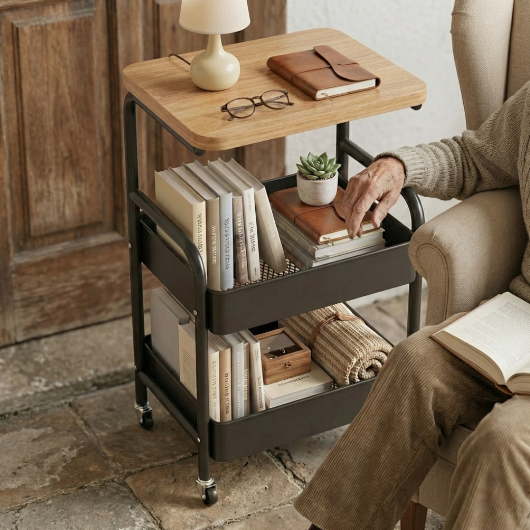 Pokretna polica sa drvenom pločom