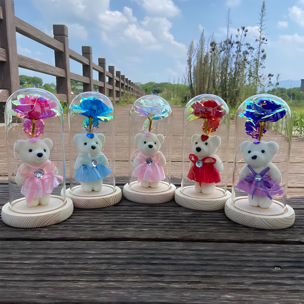 Romanticna LED lampa sa galaxy ruzom i medom u staklenom zvonu - rs-mangoshop.com