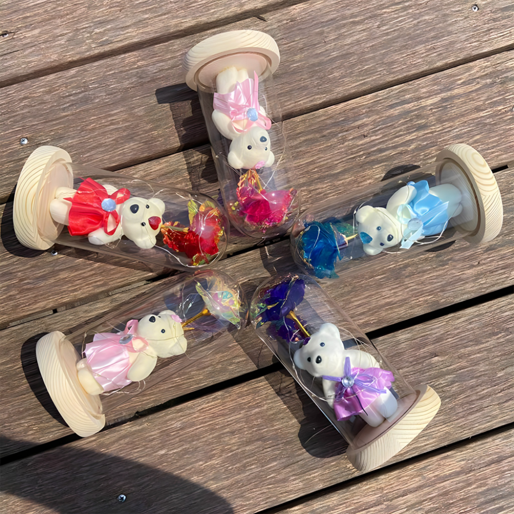 Romanticna LED lampa sa galaxy ruzom i medom u staklenom zvonu - rs-mangoshop.com