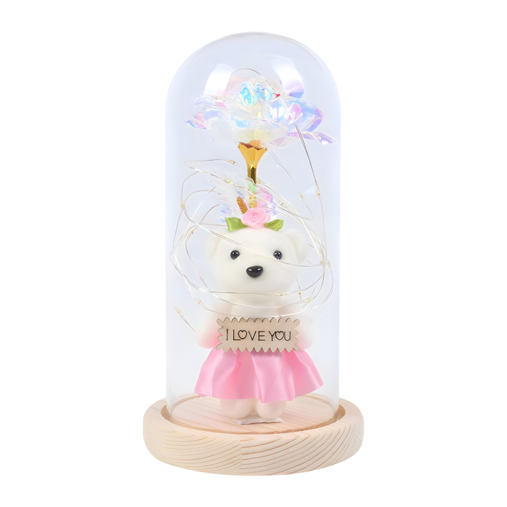 Romanticna LED lampa sa galaxy ruzom i medom u staklenom zvonu - rs-mangoshop.com