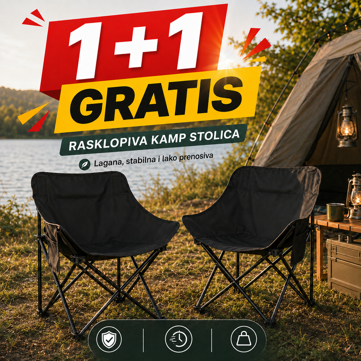 Sklopiva kamp stolica 1+1 GRATIS!