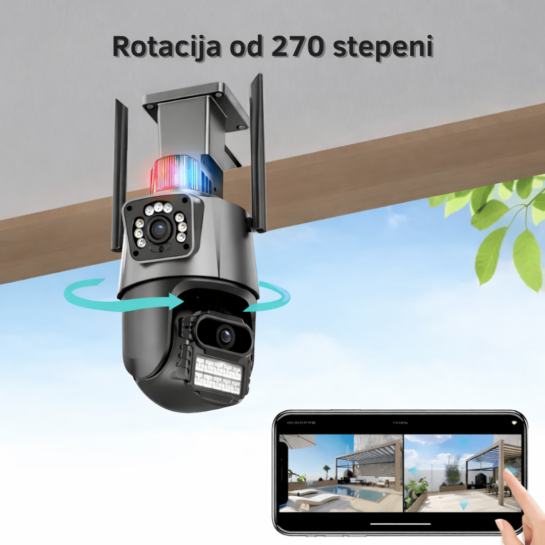 Ip kamera PTZ kamera sa 2 sociva i sirenom 4k 8x zoom