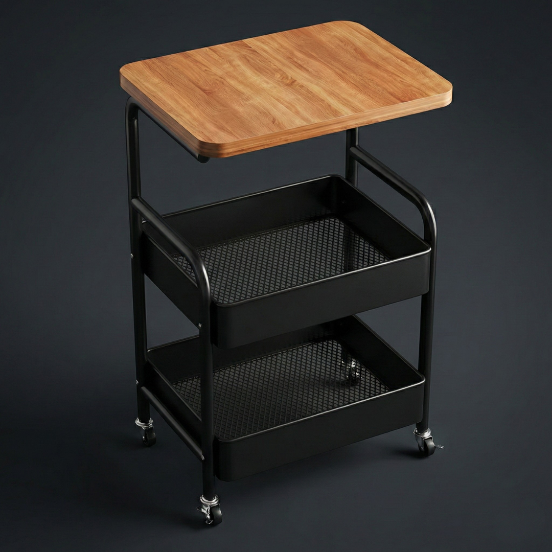 Pokretna polica sa drvenom pločom